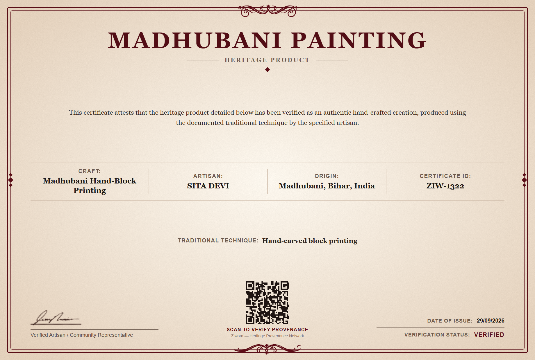 Madhubani Painting Authentic Heritage Certificate